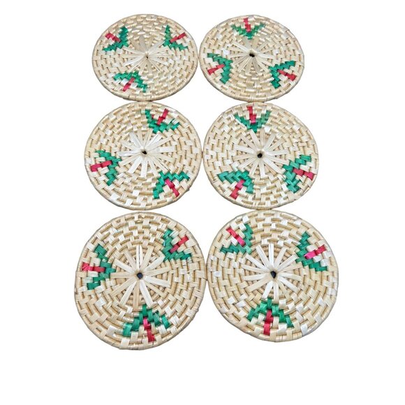 Vintage Set of 6 Seagrass / Straw Coasters / Trivets 5.5" Diameter Boho - Picture 7 of 15
